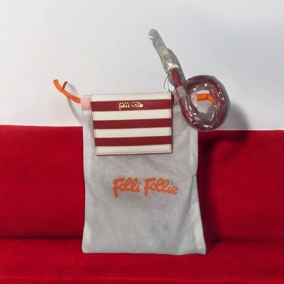 Folli Follie Wristlet Red White Stripe Leather Club Riviera ID Card Case Strap - Picture 1 of 6